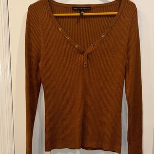 White House Black Market Copper Ribbed Long Sleeve Tight Knit Top Size Large